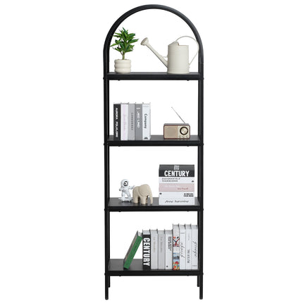 4-Tier Metal Bookshelf, Arched Industrial Design, 30 lb per Shelf
