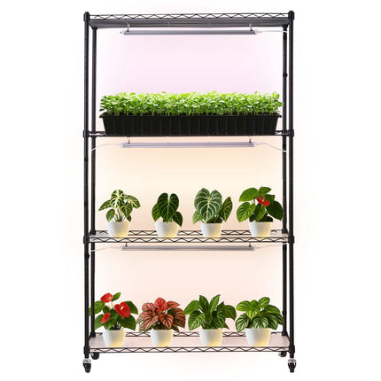 4-Tier Plant Stand with Full-Spectrum Grow Lights, Wheels