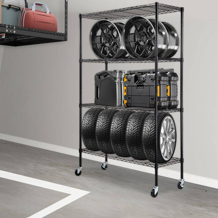4-Tier Rolling Wire Shelving Unit, 700 lb, Black