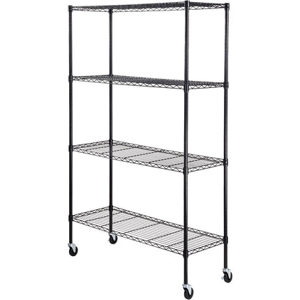 4-Tier Rolling Wire Shelving Unit, 700 lb, Black