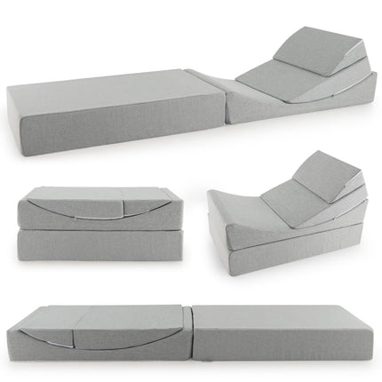 4 viename transformuojama sulankstoma sofa-lova, lininė, pilka