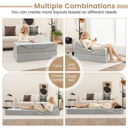 4 viename transformuojama sulankstoma sofa-lova, lininė, pilka