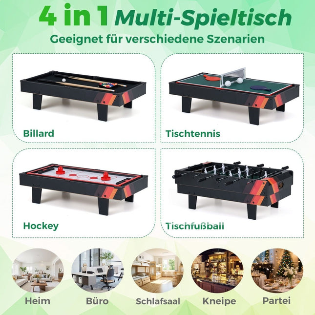 4 viename žaidimų stalas: stalo futbolas, biliardas, tenisas, ledo ritulys