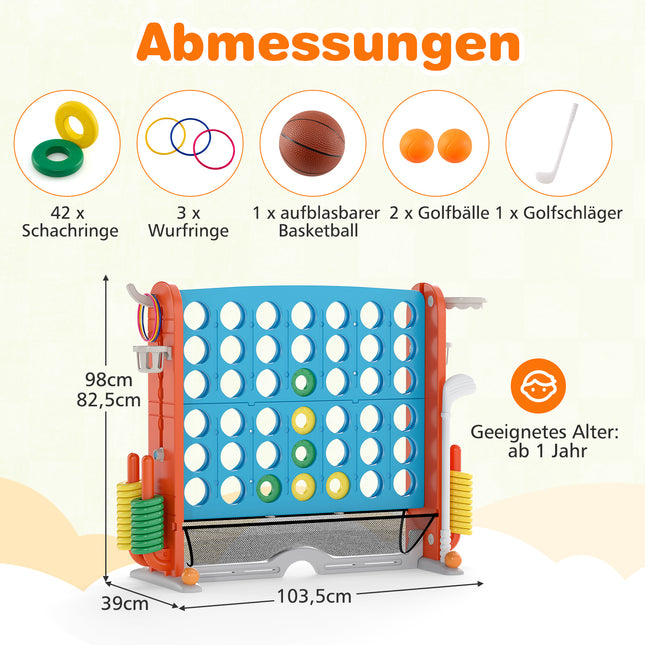4 viename Jumbo žaidimų rinkinys: Connect 4, krepšinis, žiedų mėtymas, golfas
