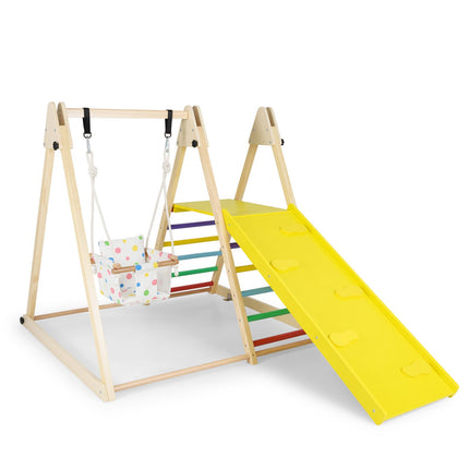 4 viename Montessori laipiojimo rinkinys su sūpynėmis ir rampa
