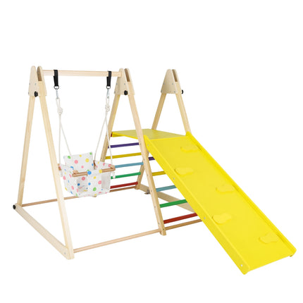 4 viename Montessori laipiojimo rinkinys su sūpynėmis ir rampa