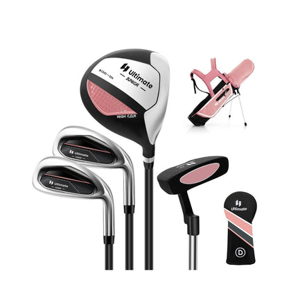 4-piece children's golf club set with golf bag and rain cover for children aged 8-10 years, pink