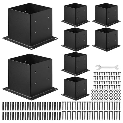 4x4 Post Base Brackets, 8-Pack Carbon Steel, Black