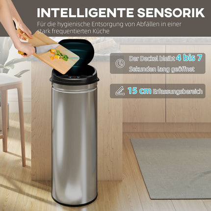 50 litrų nerūdijančio plieno šiukšliadėžė su jutikliu, švelniai užsidaranti, bekontaktė