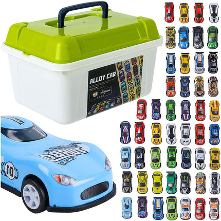 50 žaislinių automobilių su lagaminu - baterijų nereikia