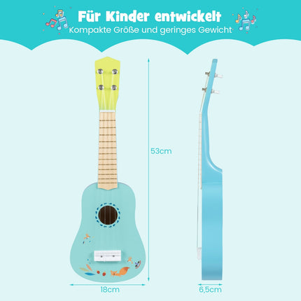 53 cm vaikiška ukulelė, 4 stygų, liepų korpusas, šviesiai mėlyna