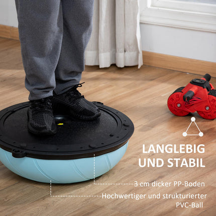 Ø 58 cm jogos kamuolys, pusė kamuoliuko, pusiausvyros treniruoklis, pusiau mankštos kamuolys su virve, jogos namams, pusiausvyrai, stabilumui, šviesiai mėlyna