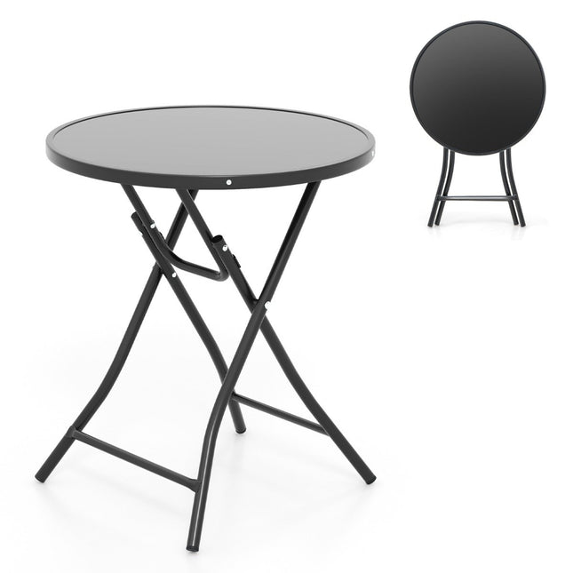 Ø 59 cm apvalus bistro stalas su grūdinto stiklo stalviršiu ir tvirtu metaliniu rėmu