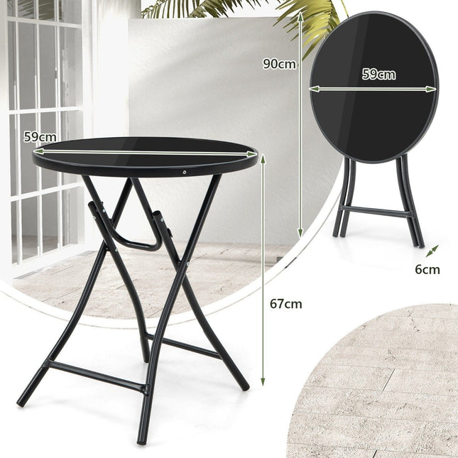 Ø 59 cm apvalus bistro stalas su grūdinto stiklo stalviršiu ir tvirtu metaliniu rėmu