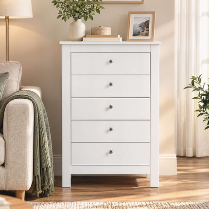 5-Drawer Chest of Drawers 60 x 39.5 x 95.3 cm for Bedroom, White, Anti-Tip Kit