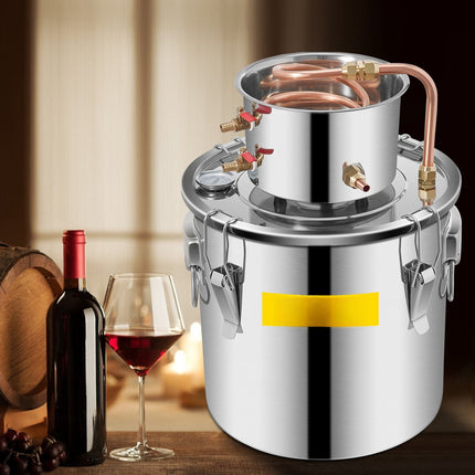 5 Gallon Alcohol Still Kit, Stainless Steel, Copper Coil, Thermometer