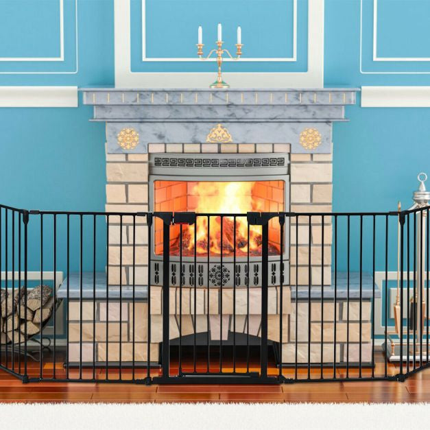 5 panelių plieniniai kūdikių apsaugos varteliai, žaidimų aptvaras ir židinio užtvara