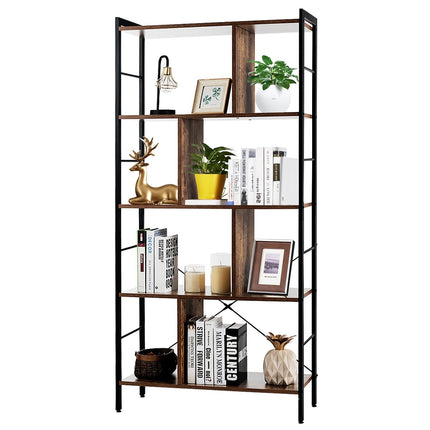 5-Tier Bookcase Bookshelf with Metal Frame Standing Shelf Wood 74 x 30 x 154.5 cm Brown