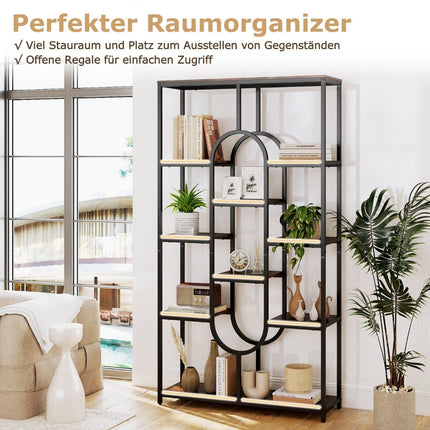 5 aukštų geometrinio rašto knygų lentyna, ruda ir juoda, metalinis rėmas