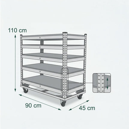 5-Tier Mobile Shelving Trolley, Locking Castors