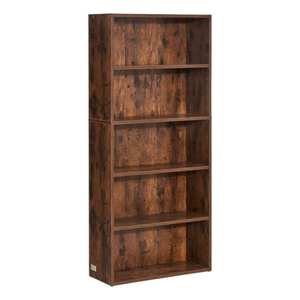 5-Tier Narrow Bookcase, 53-Inch, Adjustable Shelves, Brown