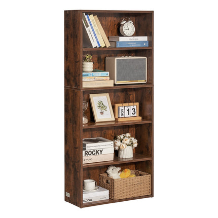 5-Tier Narrow Bookcase, 53-Inch, Adjustable Shelves, Brown