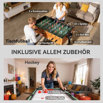 5 viename žaidimų stalas, stalo futbolui, ledo rituliui, tenisui, riešutmedžio spalvos