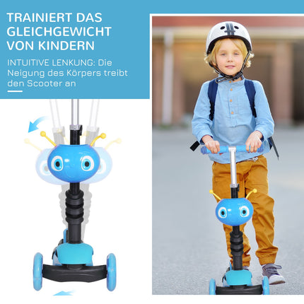 5-in-1 Kids Scooter with Removable Seat and Push Handle, Blue, Height Adjustable
