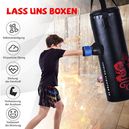 5 dalių bokso maišų rinkinys vaikams su bokso pirštinėmis, šokdyne, nešiojimo krepšiu, kabliu prie lubų, pakabinama bokso įranga, juodas