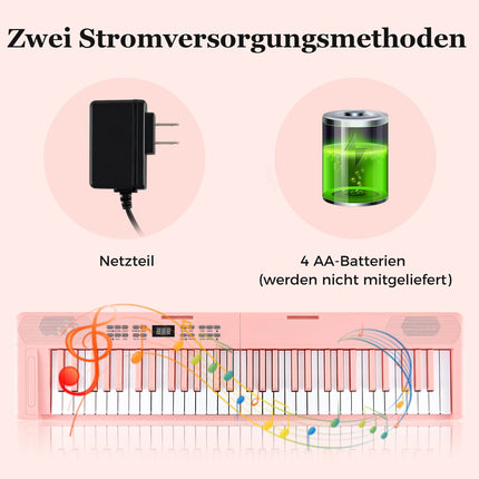 61 klavišo sulankstoma elektroninė klaviatūra su MIDI funkcija, rožinė