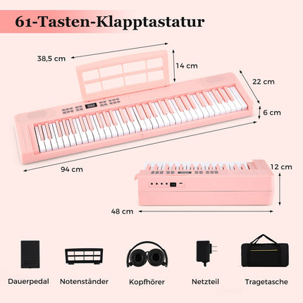 61 klavišo sulankstoma elektroninė klaviatūra su MIDI funkcija, rožinė