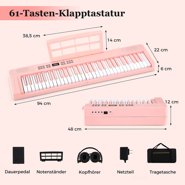 61 klavišo sulankstoma elektroninė klaviatūra su MIDI funkcija, rožinė