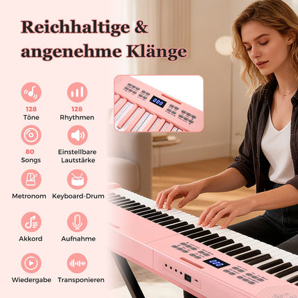 61 klavišo sulankstoma elektroninė klaviatūra su MIDI funkcija, rožinė