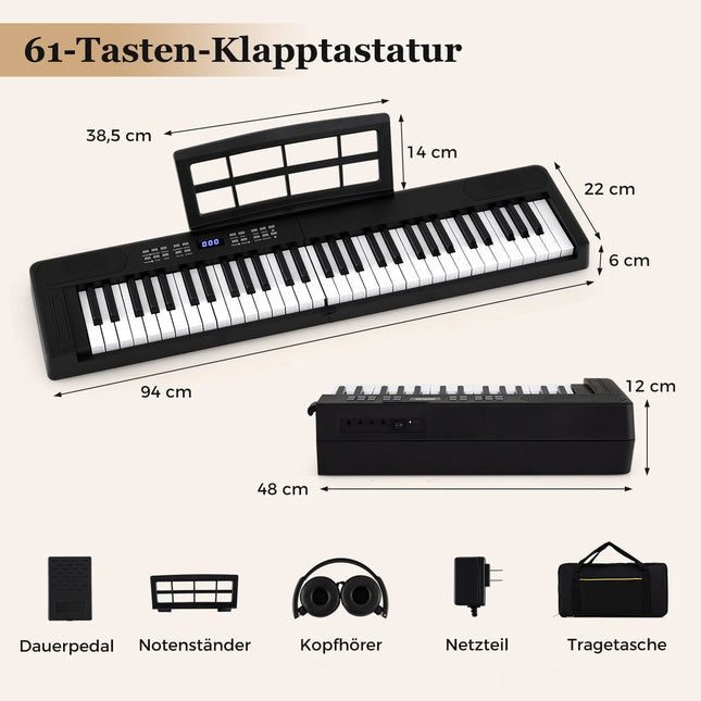 61 klavišo sulankstomas elektroninis pianinas su MIDI ir skaidymu
