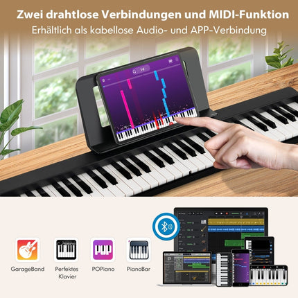 61 klavišo sulankstomas skaitmeninis pianinas su „Bluetooth“ ir priedais