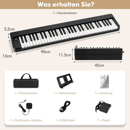 61 klavišo sulankstomas skaitmeninis pianinas su „Bluetooth“ ir priedais
