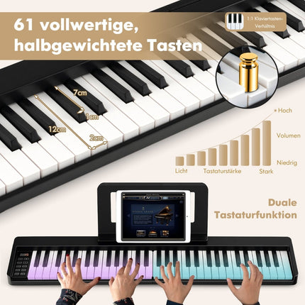 61 klavišo sulankstomas skaitmeninis pianinas su „Bluetooth“ ir priedais