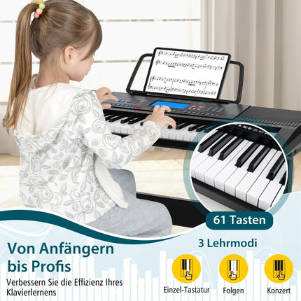 61 klavišo nešiojamas elektroninis klaviatūros rinkinys su stovu ir mikrofonu