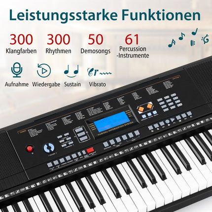 61 klavišo nešiojamas elektroninis klaviatūros rinkinys su stovu ir mikrofonu
