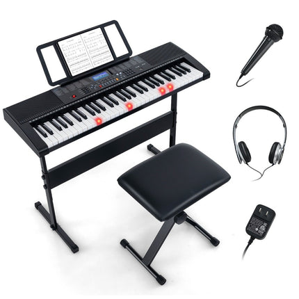 61 klavišo nešiojamas elektroninis klaviatūros instrumentas su stovu ir kėdute