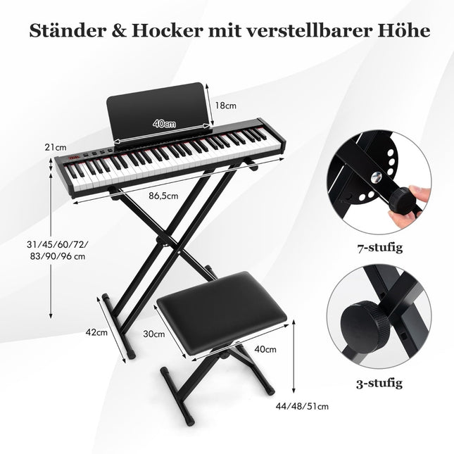 61 klavišo nešiojamas elektroninis klaviatūros instrumentas su stovu ir kėdute