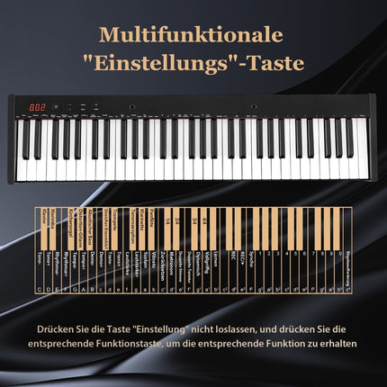 61 klavišo nešiojamas elektroninis klaviatūros instrumentas su stovu ir kėdute