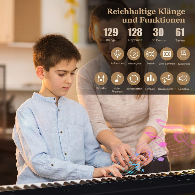 61 klavišo nešiojamas elektroninis klaviatūros instrumentas su stovu ir kėdute