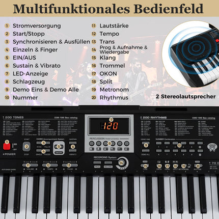 61 klavišo nešiojamas klaviatūros instrumentas su 200 ritmų ir tonų