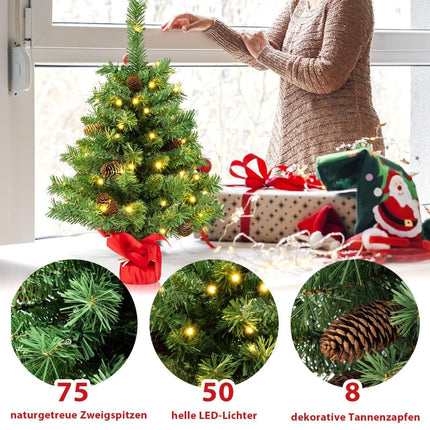 64 cm LED mini Kalėdų eglutė - 50 lempučių, kankorėžiai