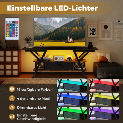 65 colių televizoriaus stovas su LED lemputėmis ir saugykla