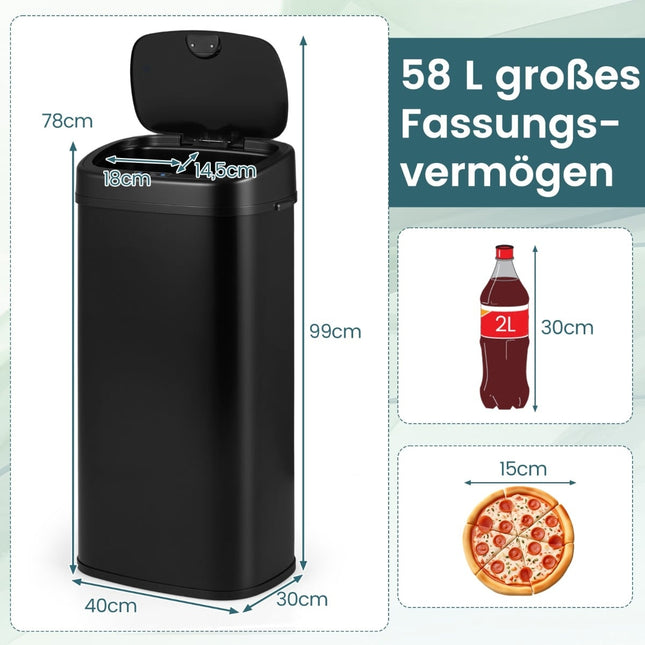 68 litrų automatinė šiukšliadėžė su jutikliu - dviejų zonų, juoda