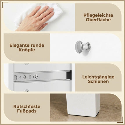 6-Drawer Chest of Drawers 118 x 39.5 x 75.5 cm, Smooth Runners, White