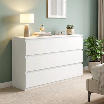 Komoda su 6 stalčiais, balta, 112 x 34 x 75 cm