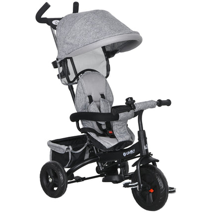 6-in-1 tricycle for children, sun protection and safety belt, gray